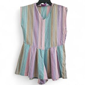 Vintage Santa Cruz 90s Pastel Striped Short Snap Button Closure Romper Small
